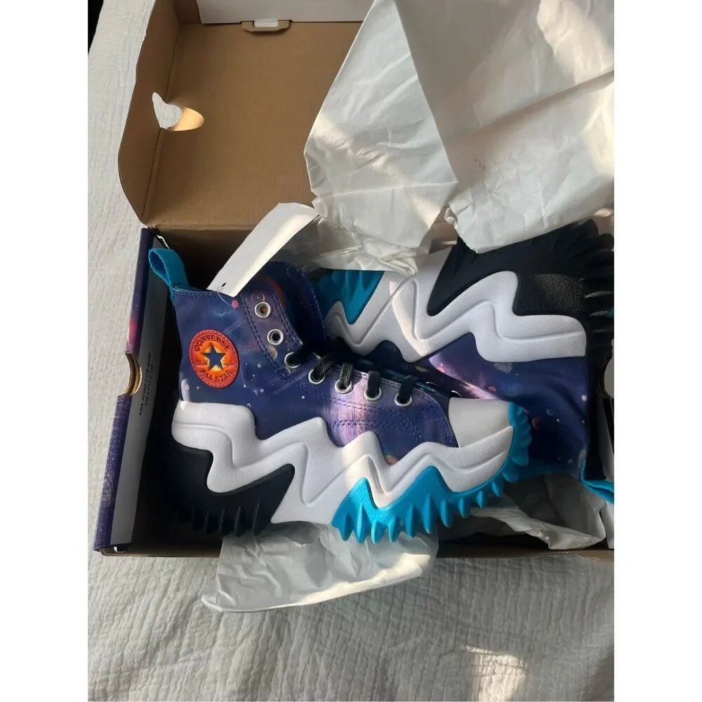 Converse Run Star Motion Hi Galaxy Platform Sneakers Women 4.5 Space Print Chunk